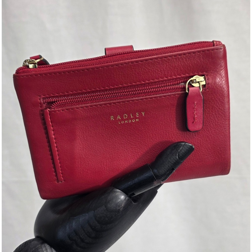 Radley London Red Leather Bifold Wallet Dalmatian Dot Print Zip Pocket - Picture 9 of 16